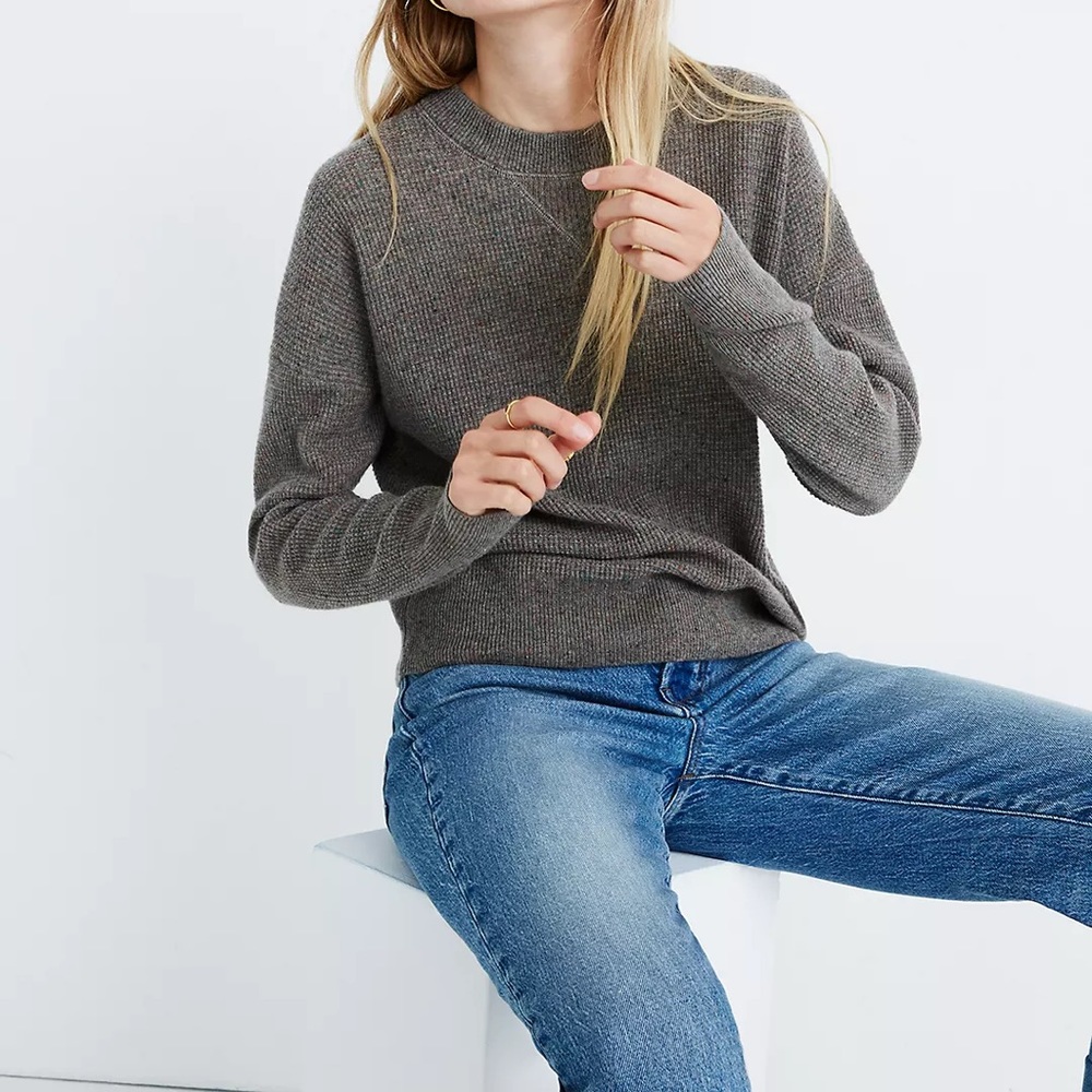 Madewell XS Waffle Knit Cashmere Sweater - Heather Toast